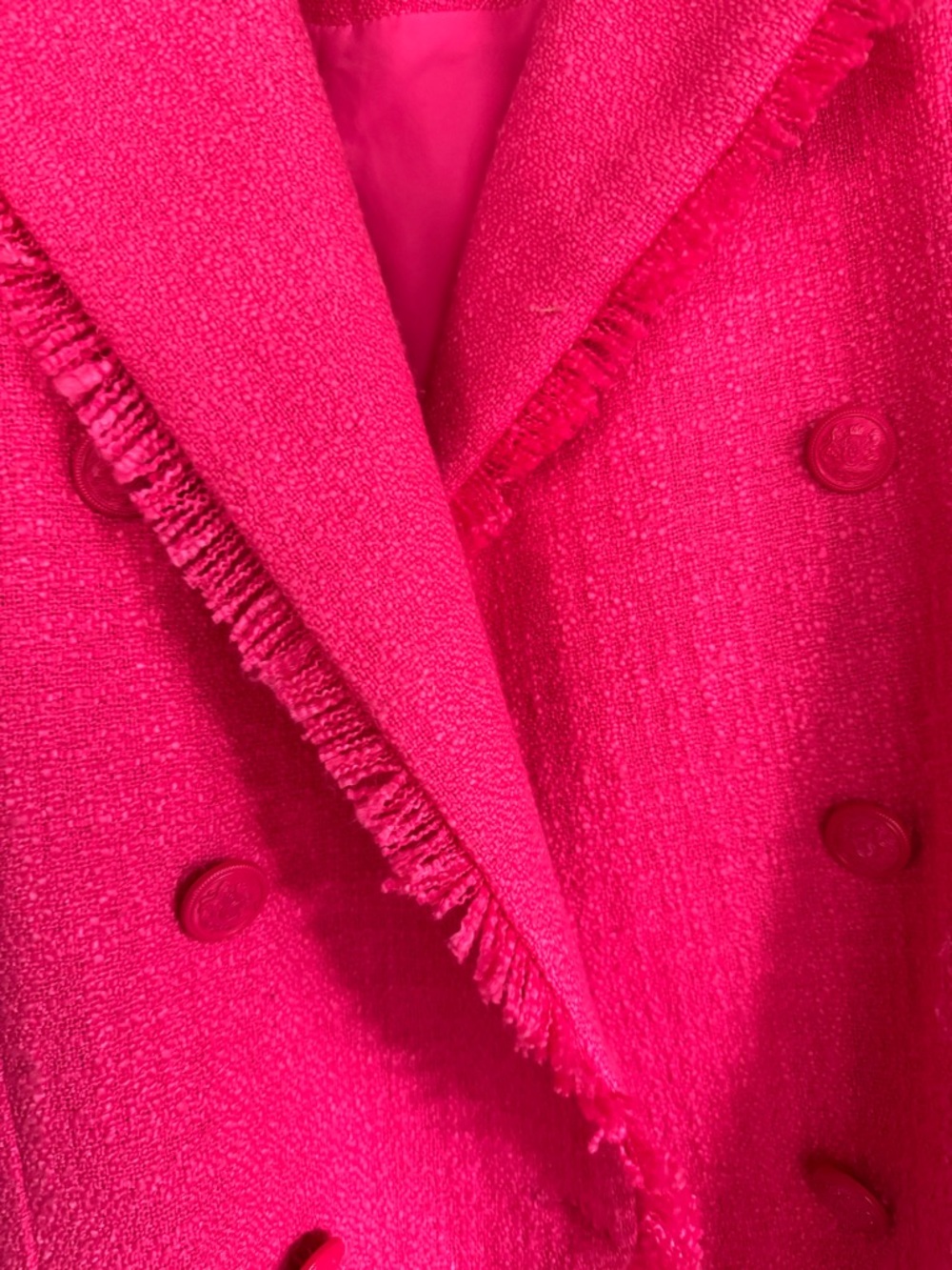 Steve Madden Bright Pink Tweed Fringed Double-Breasted Blazer - Picture 3 of 6